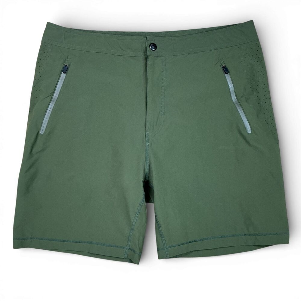 Mack Weldon 4-Way Active Shorts Men's XL Army Green Perforated Hiking Vented